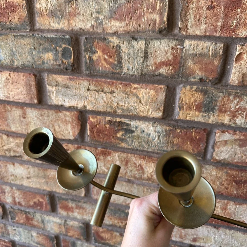Vintage Mid Century Modern Brass 3 Arm Taper Candle Holder Candelabra MCM